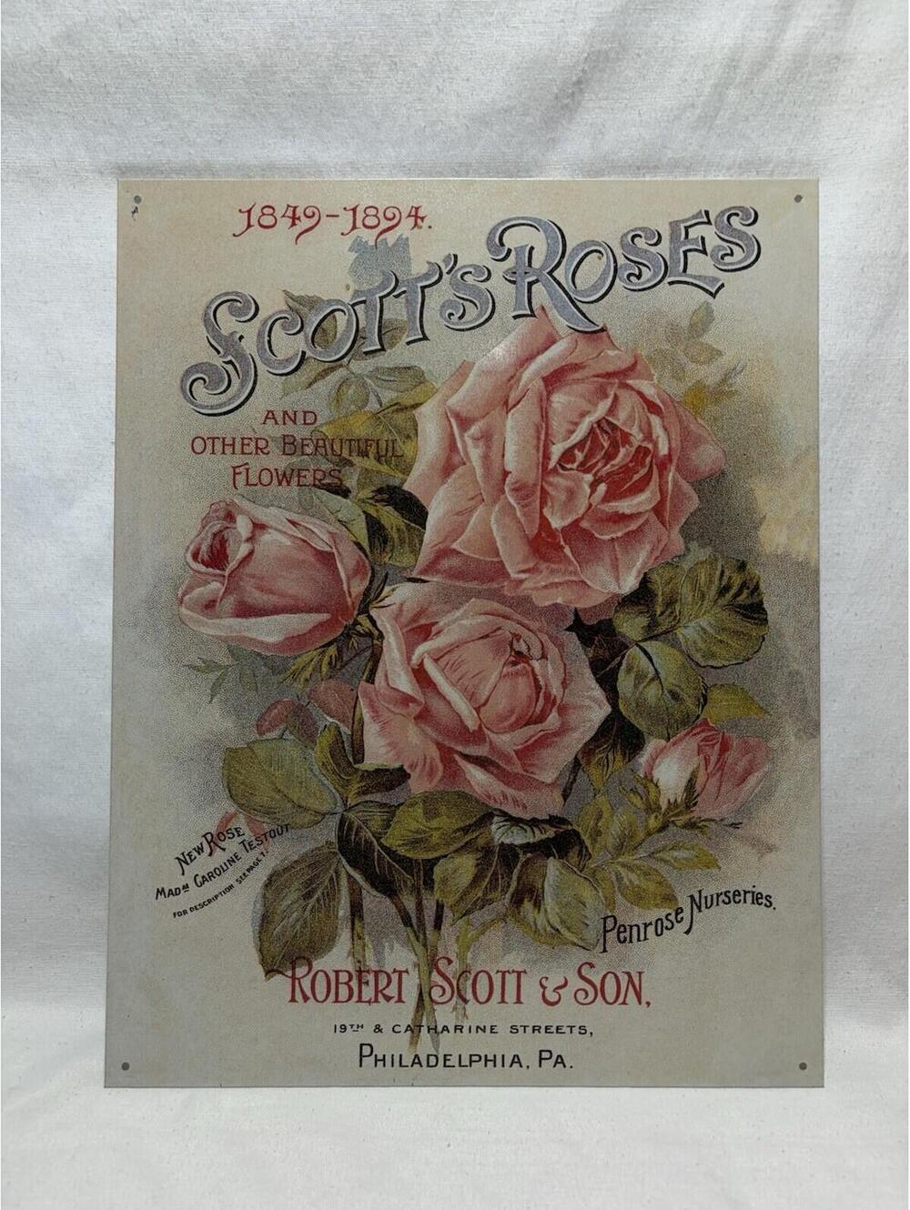 Tin vintage Style Poster: 1849-1894 Scott’s Roses Advertisement